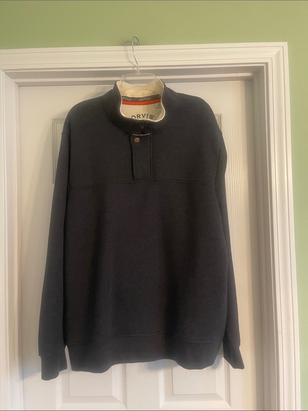 Orvis Mens Signature Fleece Pullover Quarter Zip Snap Mock Neck Sweater-Sz XL